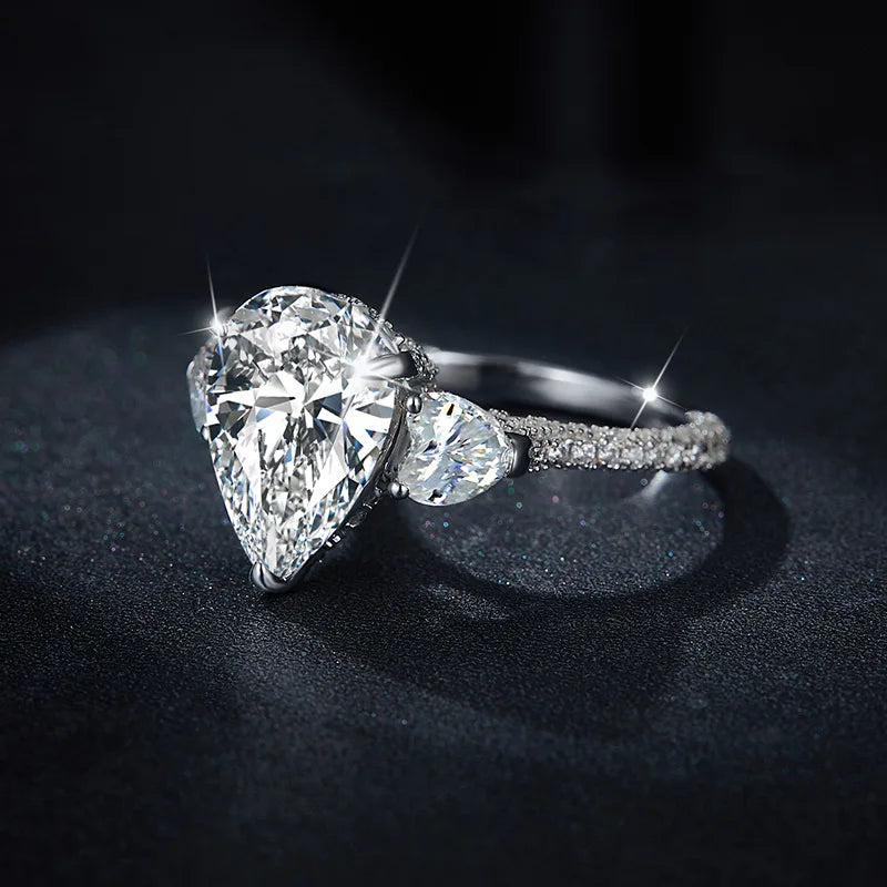9*13mm All Moissanite Engagement Ring S925 Sterling Silver 18k White Gold Plated Pear Cut Diamond Wedding Band Jewelry For Women-Mix MIx Style