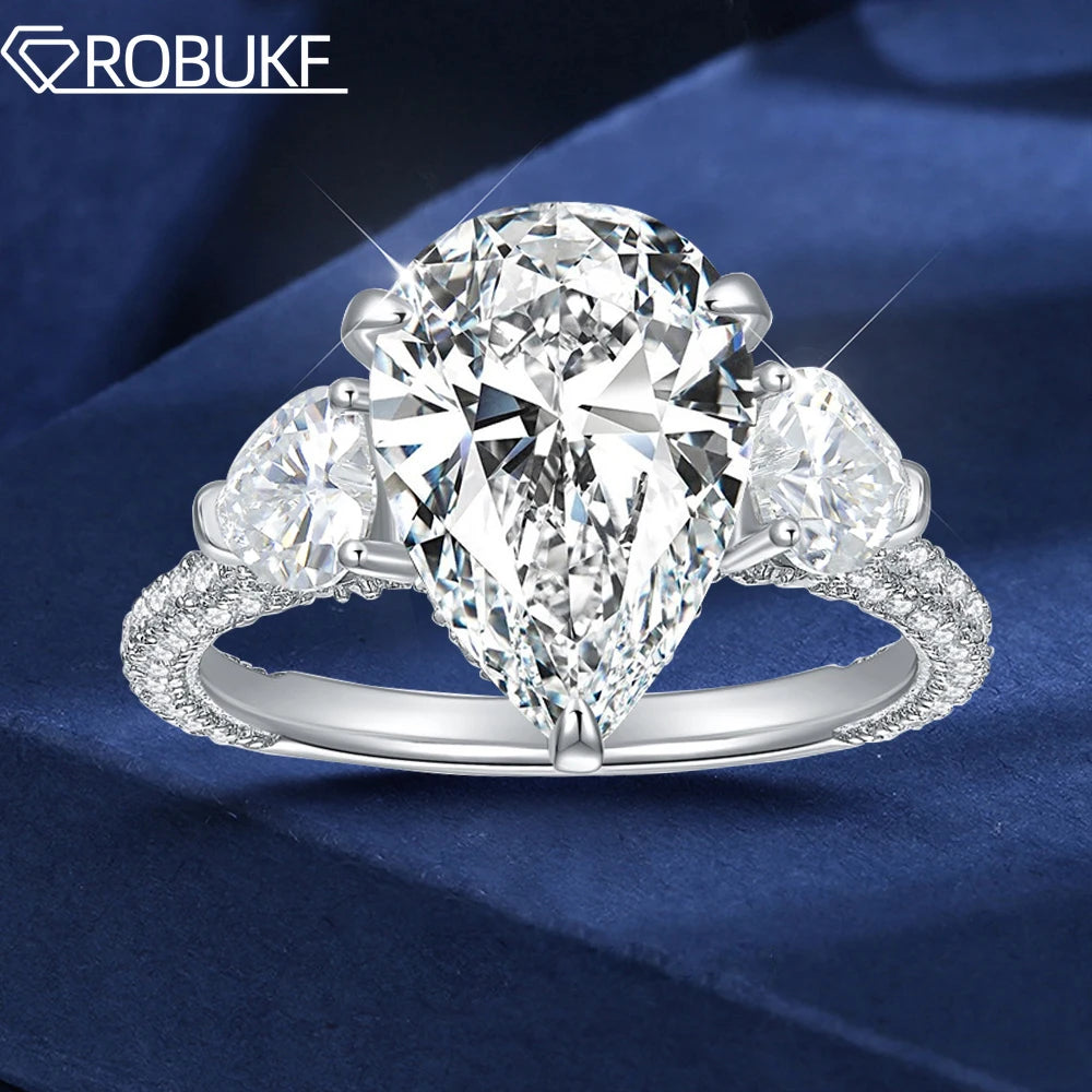 9*13mm All Moissanite Engagement Ring S925 Sterling Silver 18k White Gold Plated Pear Cut Diamond Wedding Band Jewelry For Women-Mix MIx Style