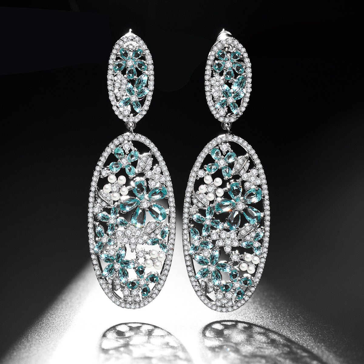 Blue & White Dazzling Flowers Moissanite Diamonds Luxury 18k Vermeil Gold Plated Vintage Drop Earrings | Mix Mix Style-Mix MIx Style