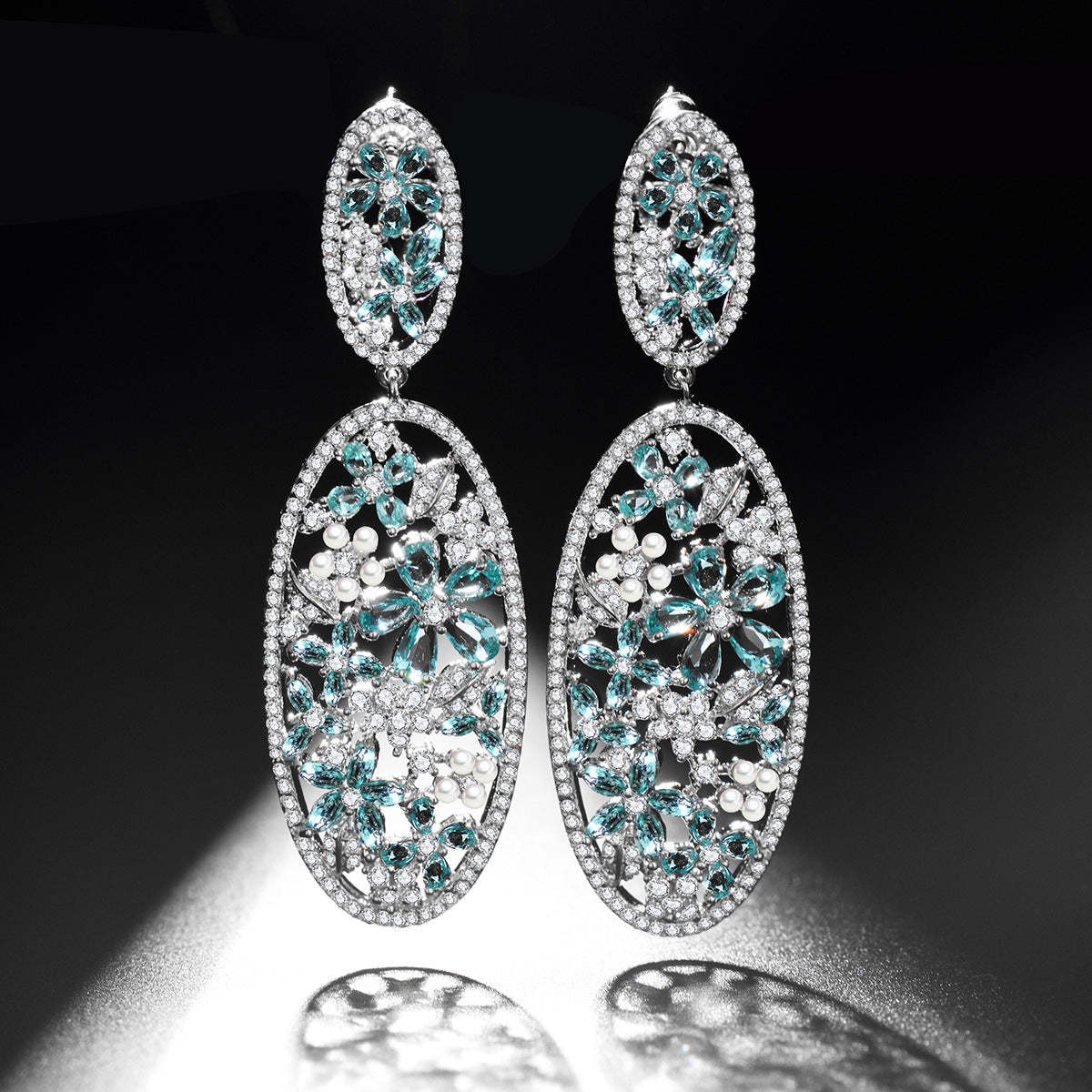 Blue & White Dazzling Flowers Moissanite Diamonds Luxury 18k Vermeil Gold Plated Vintage Drop Earrings | Mix Mix Style-Mix MIx Style