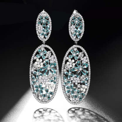 Blue & White Dazzling Flowers Moissanite Diamonds Luxury 18k Vermeil Gold Plated Vintage Drop Earrings | Mix Mix Style-Mix MIx Style