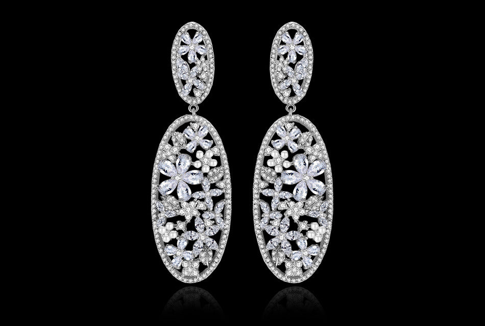 Blue & White Dazzling Flowers Moissanite Diamonds Luxury 18k Vermeil Gold Plated Vintage Drop Earrings | Mix Mix Style-Mix MIx Style