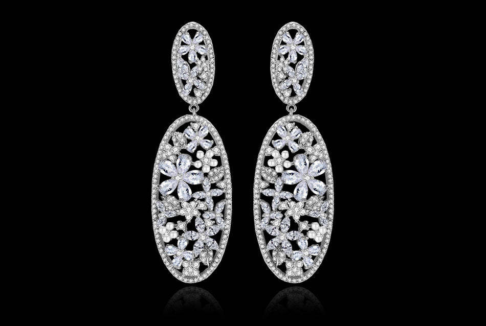 Blue & White Dazzling Flowers Moissanite Diamonds Luxury 18k Vermeil Gold Plated Vintage Drop Earrings | Mix Mix Style-Mix MIx Style