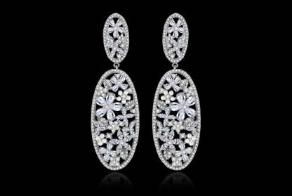 Blue & White Dazzling Flowers Moissanite Diamonds Luxury 18k Vermeil Gold Plated Vintage Drop Earrings | Mix Mix Style-Mix MIx Style