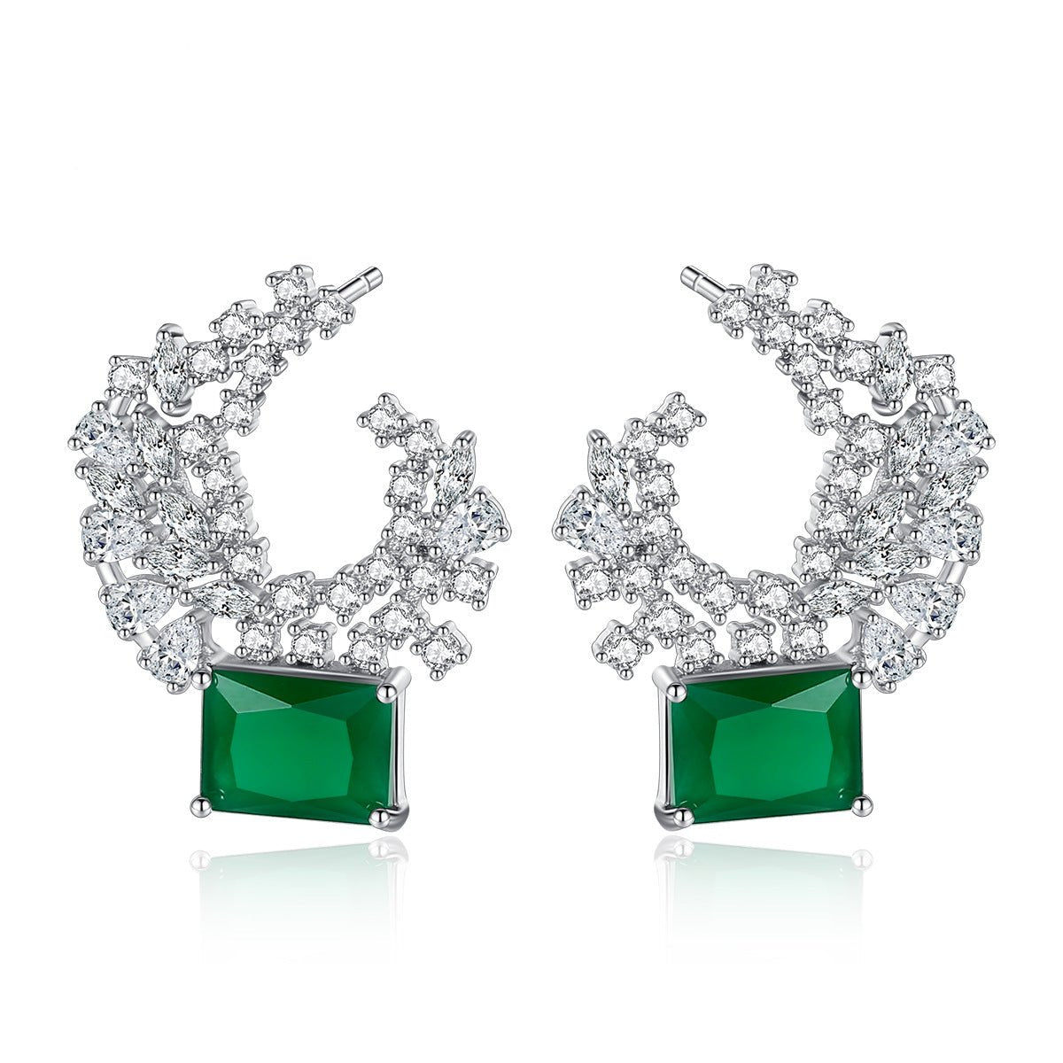 Green & White Timeless Radiant Cut Moissanite Diamonds Elegant 18k White Gold Plated Vintage Retro Stud Earrings | Mix Mix Style-Mix MIx Style