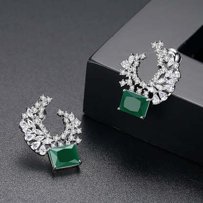 Green & White Timeless Radiant Cut Moissanite Diamonds Elegant 18k White Gold Plated Vintage Retro Stud Earrings | Mix Mix Style-Mix MIx Style