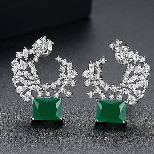 Green & White Timeless Radiant Cut Moissanite Diamonds Elegant 18k White Gold Plated Vintage Retro Stud Earrings | Mix Mix Style-Mix MIx Style