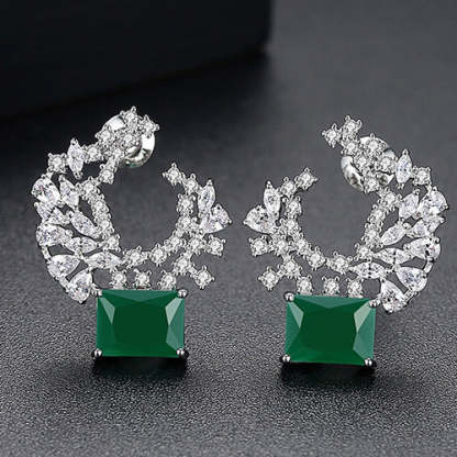 Green & White Timeless Radiant Cut Moissanite Diamonds Elegant 18k White Gold Plated Vintage Retro Stud Earrings | Mix Mix Style-Mix MIx Style