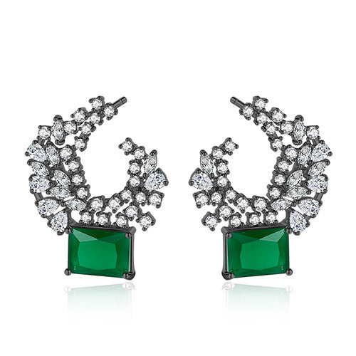 Green & White Timeless Radiant Cut Moissanite Diamonds Elegant 18k White Gold Plated Vintage Retro Stud Earrings | Mix Mix Style-Mix MIx Style