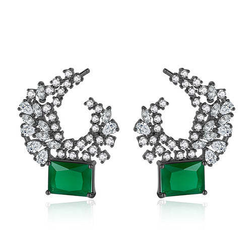 Green & White Timeless Radiant Cut Moissanite Diamonds Elegant 18k White Gold Plated Vintage Retro Stud Earrings | Mix Mix Style-Mix MIx Style