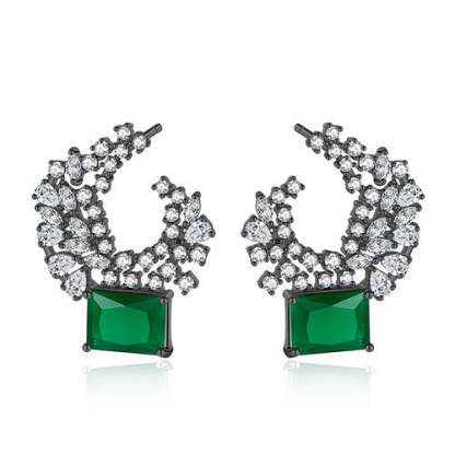 Green & White Timeless Radiant Cut Moissanite Diamonds Elegant 18k White Gold Plated Vintage Retro Stud Earrings | Mix Mix Style-Mix MIx Style