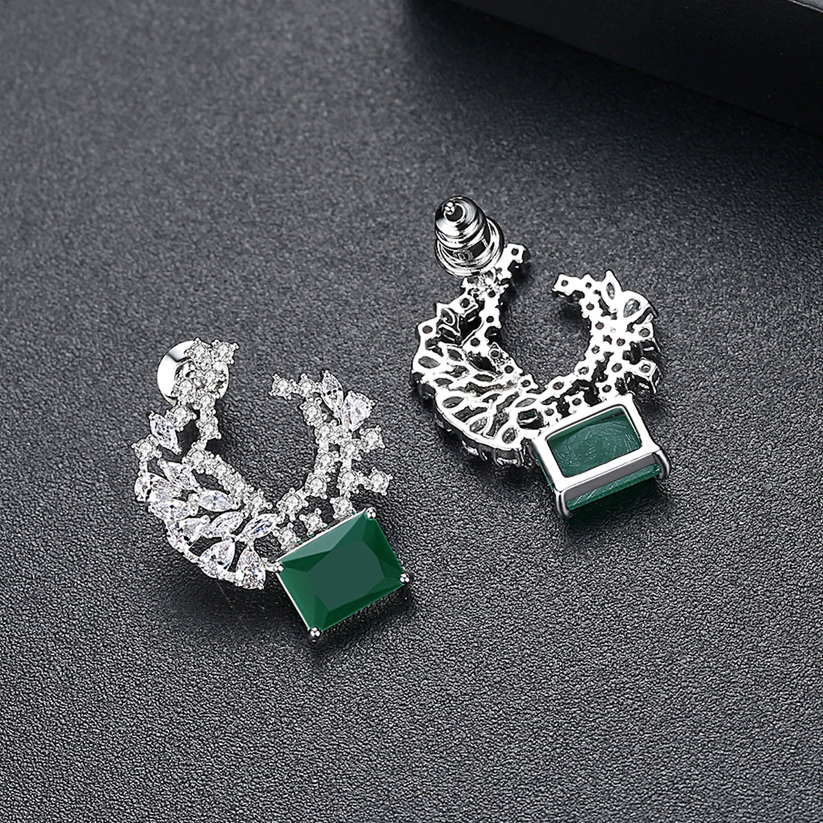 Green & White Timeless Radiant Cut Moissanite Diamonds Elegant 18k White Gold Plated Vintage Retro Stud Earrings | Mix Mix Style-Mix MIx Style