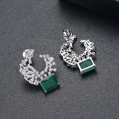 Green & White Timeless Radiant Cut Moissanite Diamonds Elegant 18k White Gold Plated Vintage Retro Stud Earrings | Mix Mix Style-Mix MIx Style