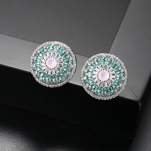 Circle Flower Multicolor Moissanite Diamonds Luxury 18k Vermeil Gold Plated Retro Stud Earrings | Mix Mix Style-Mix MIx Style