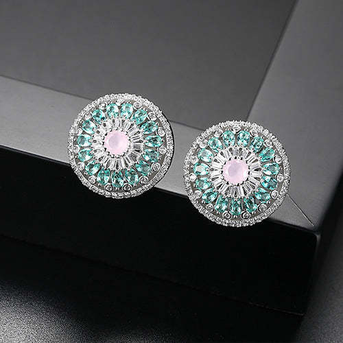 Circle Flower Multicolor Moissanite Diamonds Luxury 18k Vermeil Gold Plated Retro Stud Earrings | Mix Mix Style-Mix MIx Style