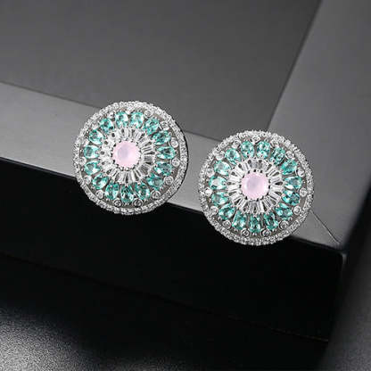 Circle Flower Multicolor Moissanite Diamonds Luxury 18k Vermeil Gold Plated Retro Stud Earrings | Mix Mix Style-Mix MIx Style