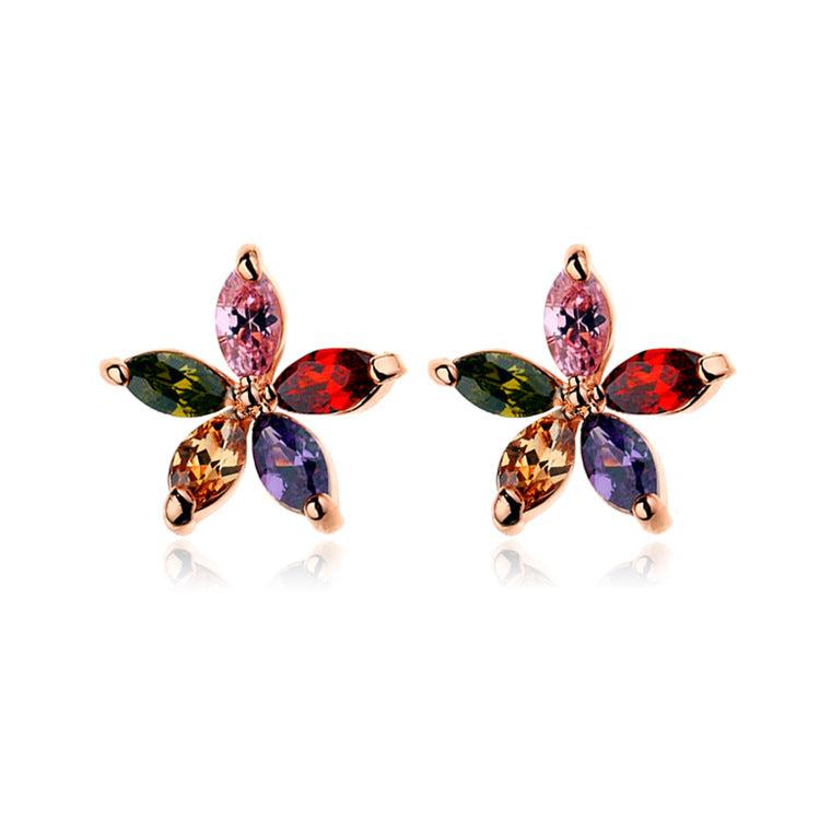 Multicolor Flowers Dainty Marquise Cut Moissanite Diamonds Elegant 18k Vermeil Gold Plated Retro Stud Earrings | Mix Mix Style-Mix MIx Style