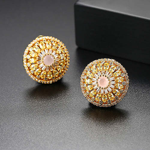 Circle Flower Multicolor Moissanite Diamonds Luxury 18k Vermeil Gold Plated Retro Stud Earrings | Mix Mix Style-Mix MIx Style