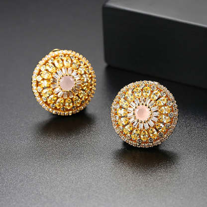 Circle Flower Multicolor Moissanite Diamonds Luxury 18k Vermeil Gold Plated Retro Stud Earrings | Mix Mix Style-Mix MIx Style