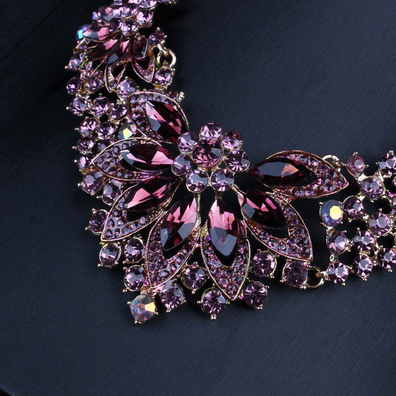 Luxurious Pink Retro Classic Pendant Big Oval Diamonds 18k Gold Plated Necklace & Earring Jewelry Set | Mix Mix Style-Mix MIx Style