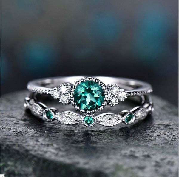 Zhenrong wish hot selling new emerald zircon ring female European and American fashion sapphire engagement ring-Mix MIx Style