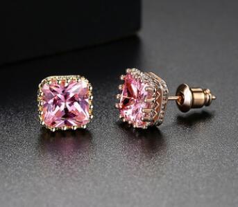 Dainty Pink - Purple -Red Cushion Moissanite Diamonds Elegant 18k Vermeil Gold Plated Vintage Retro Stud Earrings | Mix Mix Style-Mix MIx Style