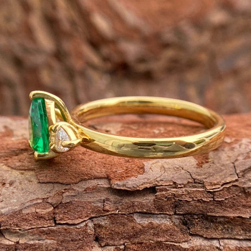 Fine Gren Pear Cut Moissanite Diamondss 18k Vermeil Gold Plated Solitarie Engagement Ring-Mix MIx Style