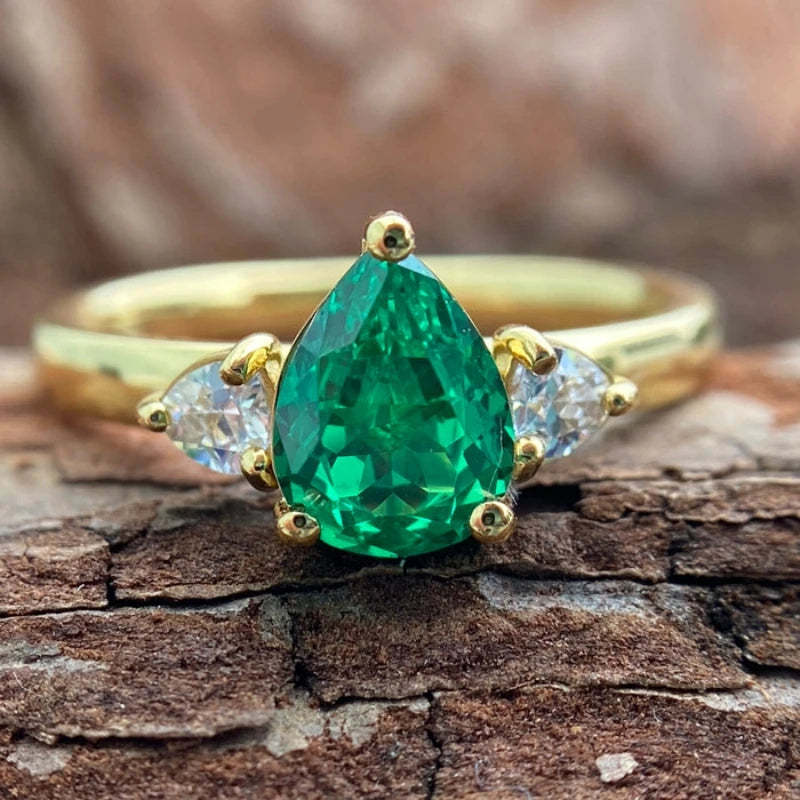 Fine Gren Pear Cut Moissanite Diamondss 18k Vermeil Gold Plated Solitarie Engagement Ring-Mix MIx Style