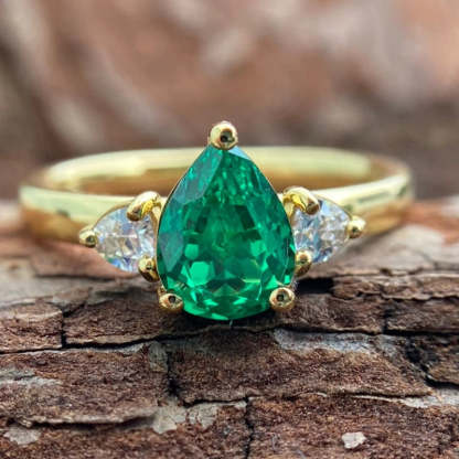 Fine Gren Pear Cut Moissanite Diamondss 18k Vermeil Gold Plated Solitarie Engagement Ring-Mix MIx Style