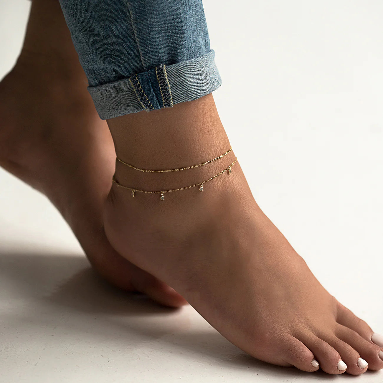 Tiny Moissanite Diamond Dangle s925 Sterling Silver Anklet | Mix Mix Style [Hot Seller]-Mix MIx Style