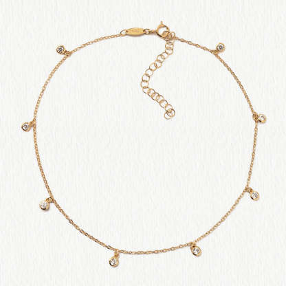 Tiny Moissanite Diamond Dangle s925 Sterling Silver Anklet | Mix Mix Style [Hot Seller]-Mix MIx Style