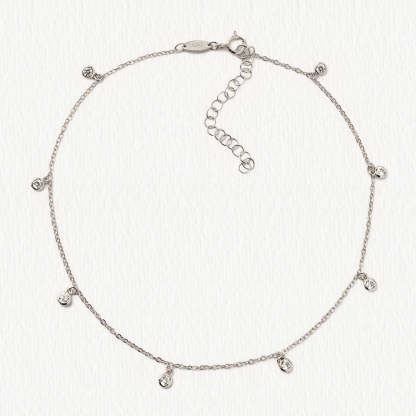 Tiny Moissanite Diamond Dangle s925 Sterling Silver Anklet | Mix Mix Style [Hot Seller]-Mix MIx Style