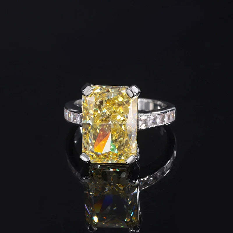 Fine Sea Blue Radiant Cut Moissanite Diamonds 18k White Gold Sparkling Solitarie Engagement Ring | Mix Mix Style-Mix MIx Style