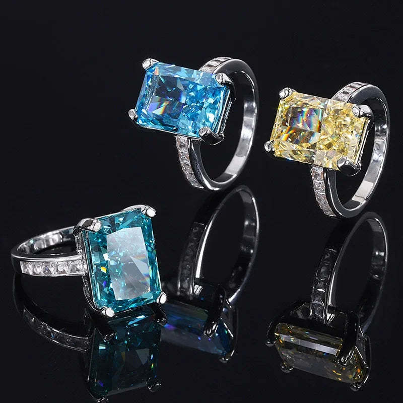 Fine Sea Blue Radiant Cut Moissanite Diamonds 18k White Gold Sparkling Solitarie Engagement Ring | Mix Mix Style-Mix MIx Style