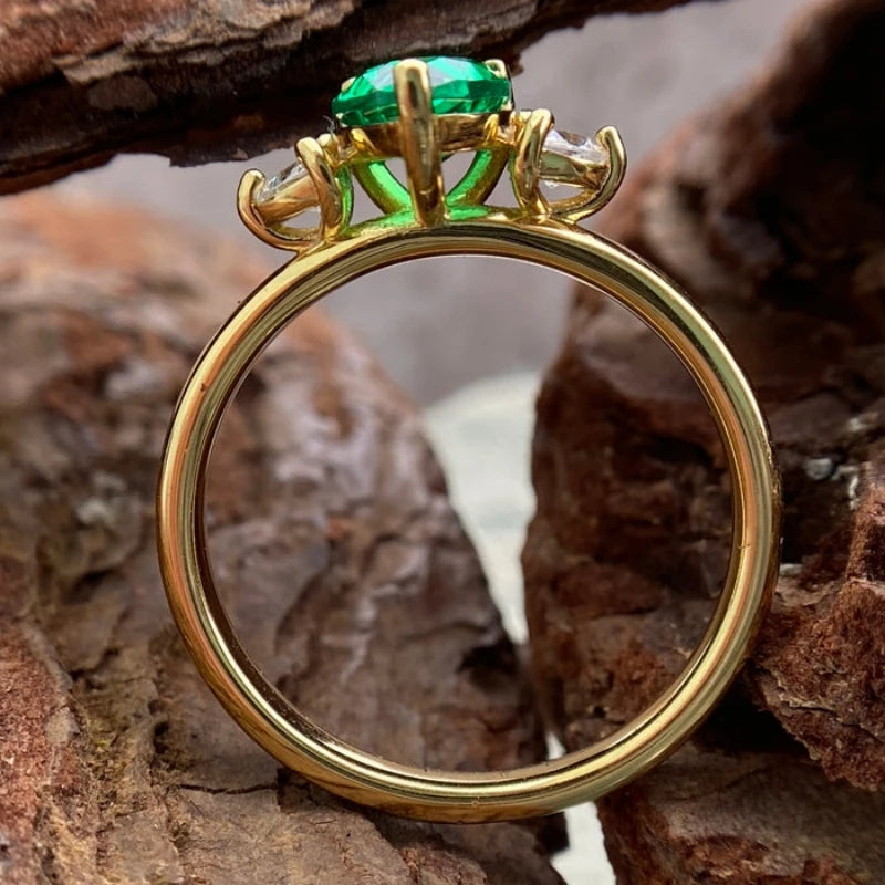 Fine Gren Pear Cut Moissanite Diamondss 18k Vermeil Gold Plated Solitarie Engagement Ring-Mix MIx Style