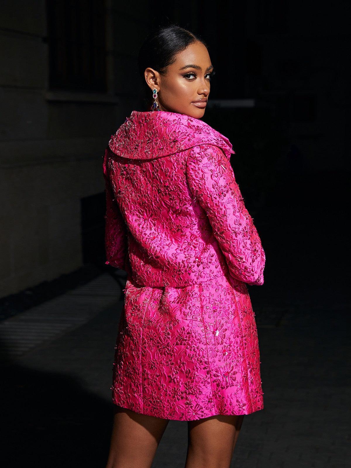 Pink Jacquard Floral Blazer | Mix Mix Style [Hot Seller]-Mix MIx Style