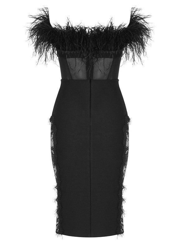 Feather Trimmed Lace Bodycon Dress-Mix MIx Style
