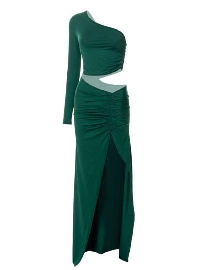 Green One Shoulder Cutout Maxi Dress | Mix Mix Style [Hot Seller]-Mix MIx Style