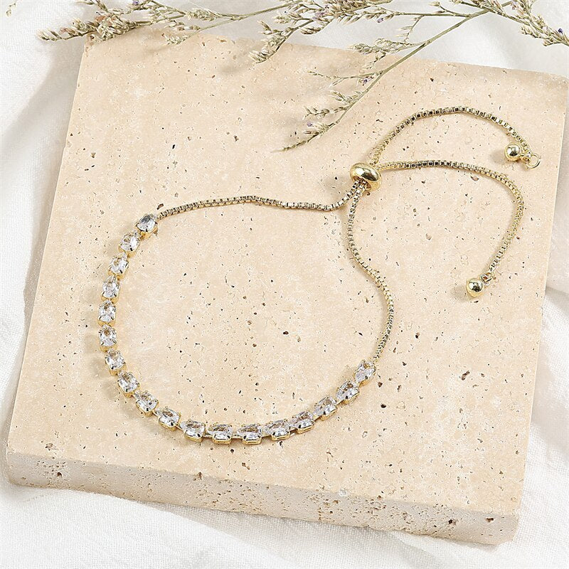 Adjustable Geometric 18k Gold Plated with Moissanite Diamonds Bracelet | Mix Mix Style [Hot Seller]-Mix MIx Style