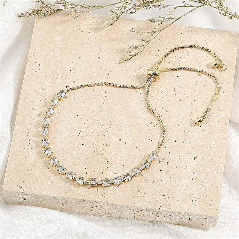 Adjustable Geometric 18k Gold Plated with Moissanite Diamonds Bracelet | Mix Mix Style [Hot Seller]-Mix MIx Style