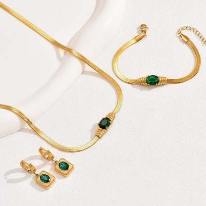 Vintage Adjustable Snake Chain Gold Plated Green Moissanite Jewelry Set | Mix Mix Style [Hot Seller]-Mix MIx Style