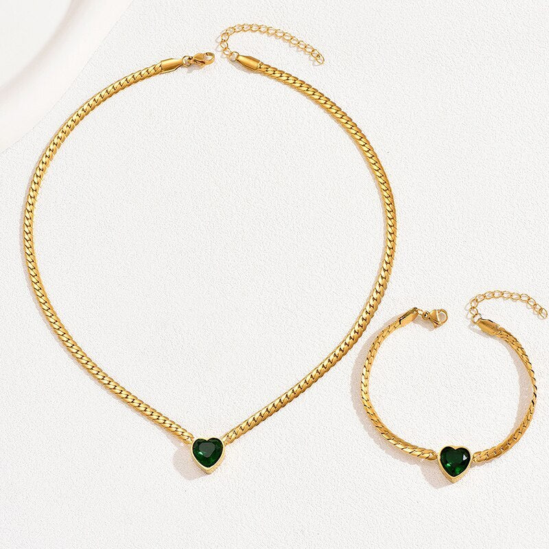 Vintage Adjustable Snake Chain Gold Plated Green Moissanite Jewelry Set | Mix Mix Style [Hot Seller]-Mix MIx Style