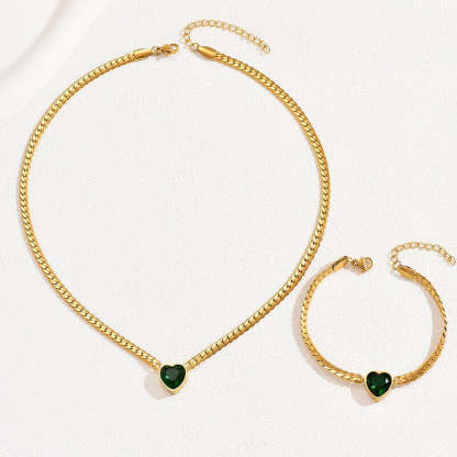 Vintage Adjustable Snake Chain Gold Plated Green Moissanite Jewelry Set | Mix Mix Style [Hot Seller]-Mix MIx Style