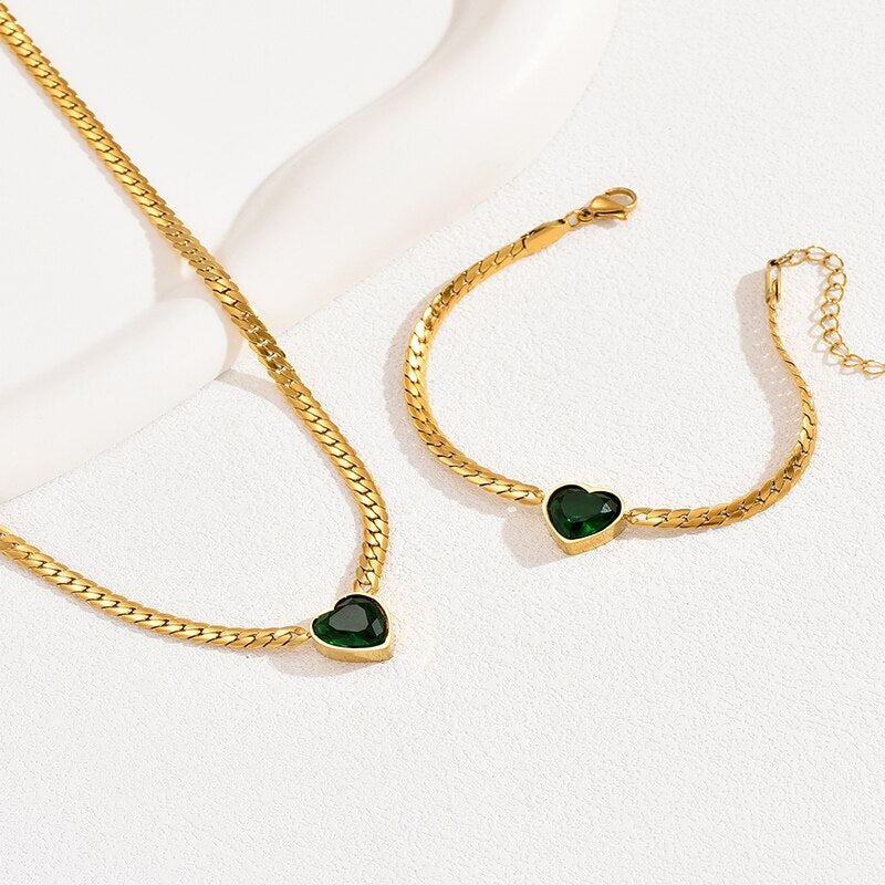 Vintage Adjustable Snake Chain Gold Plated Green Moissanite Jewelry Set | Mix Mix Style [Hot Seller]-Mix MIx Style