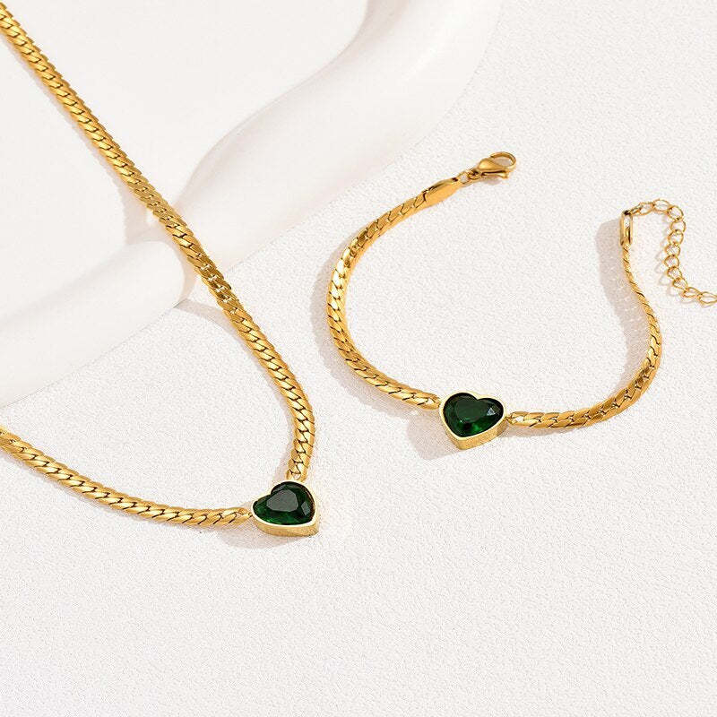Vintage Adjustable Snake Chain Gold Plated Green Moissanite Jewelry Set | Mix Mix Style [Hot Seller]-Mix MIx Style