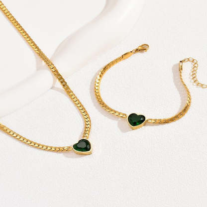 Vintage Adjustable Snake Chain Gold Plated Green Moissanite Jewelry Set | Mix Mix Style [Hot Seller]-Mix MIx Style