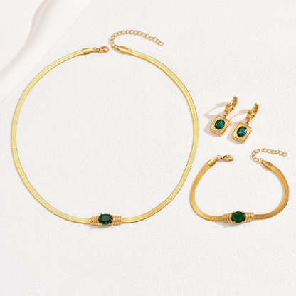 Vintage Adjustable Snake Chain Gold Plated Green Moissanite Jewelry Set | Mix Mix Style [Hot Seller]-Mix MIx Style