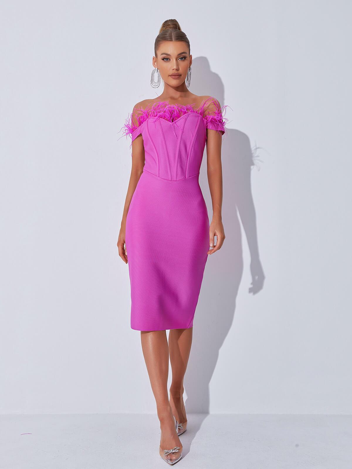 Off Shoulder Feather Corset Bandage Dress-Mix MIx Style
