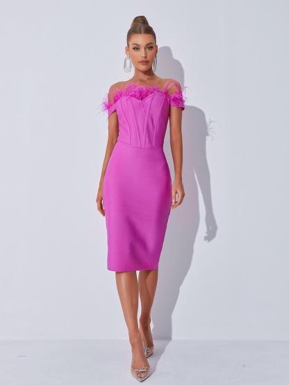 Off Shoulder Feather Corset Bandage Dress-Mix MIx Style