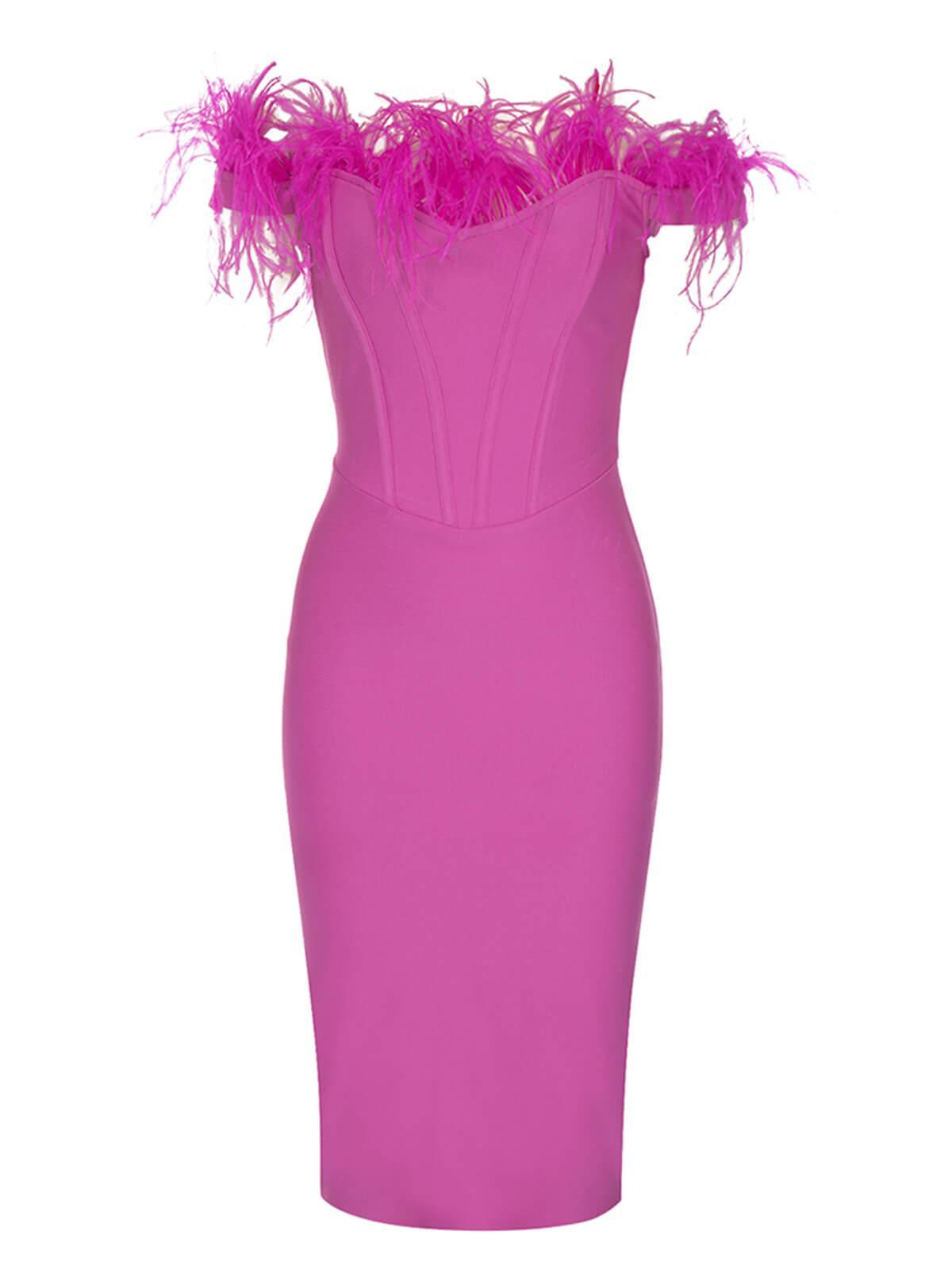 Off Shoulder Feather Corset Bandage Dress-Mix MIx Style